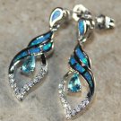 SILVER Elegant Blue Fire Opal & Sky Blue Topaz Long Stud Earrings SILVER Elegant Blue Fire Opal & Sky Blue Topaz Long Stud Earrings