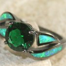 Black SILVER Elegant Green Fire Opal & Green Peridot Ring Size 6 Black SILVER Elegant Green Fire Opal & Green Peridot Ring Size 6
