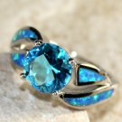 SILVER Elegant Blue Fire Opal & Royal Blue Topaz Ring Size 8 SILVER Elegant Blue Fire Opal & Royal Blue Topaz Ring Size 8