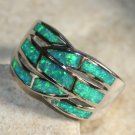 SILVER Elegant Green Fire Opal Big Ring Size 6 SILVER Elegant Green Fire Opal Big Ring Size 6