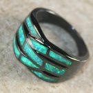 BLACK SILVER Elegant Green Fire Opal Big Ring  Size 7
