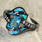 BLACK SILVER Elegant Blue Fire Opal & Sky Blue Topaz Ring Size 7