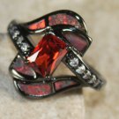 BLACK SILVER Elegant Orange Fire Opal & Orange Red Garnet Ring Size 6 BLACK SILVER Elegant Orange Fire Opal & Orange Red Garnet Ring Size 6