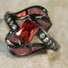 BLACK SILVER Elegant Orange Fire Opal & Orange Red Garnet Ring Size 10 BLACK SILVER Elegant Orange Fire Opal & Orange Red Garnet Ring Size 10