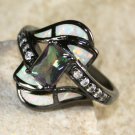 BLACK SILVER Elegant White Fire Opal &Mystic Rainbow Topaz Ring Size 6 BLACK SILVER Elegant White Fire Opal &Mystic Rainbow Topaz Ring Size 6