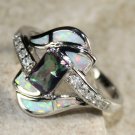 SILVER Elegant White Fire Opal & Mystic Rainbow Topaz Ring Size 7 SILVER Elegant White Fire Opal & Mystic Rainbow Topaz Ring Size 7