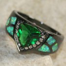 BLACK SILVER Elegant Green Fire Opal & Green Peridot Ring Size 5 BLACK SILVER Elegant Green Fire Opal & Green Peridot Ring Size 5