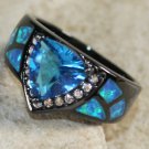 BLACK SILVER Elegant Blue Fire Opal & Royal Blue Topaz Ring Ring Size 5