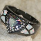 BLACK SILVER Elegant White Fire Opal & Mystic Rainbow Topaz Ring Size 7 BLACK SILVER Elegant White Fire Opal & Mystic Rainbow Topaz Ring Size 7