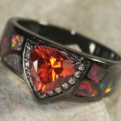 BLACK SILVER Elegant Orange Fire Opal & Orange Red Garnet Ring Size 8 BLACK SILVER Elegant Orange Fire Opal & Orange Red Garnet Ring Size 8