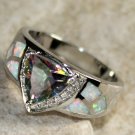 SILVER Elegant White Fire Opal & Rainbow Topaz Ring Size 6 SILVER Elegant White Fire Opal & Rainbow Topaz Ring Size 6