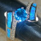 SILVER Elegant Blue Fire Opal & Sky Blue Topaz Ring Size 8 SILVER Elegant Blue Fire Opal & Sky Blue Topaz Ring Size 8