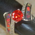 SILVER Elegant Orange Fire Opal & Orange Red Garnet Ring Size 6