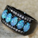 BLACK SILVER Elegant Blue Fire Opal 5 Stone Ring Size 6 BLACK SILVER Elegant Blue Fire Opal 5 Stone Ring Size 6