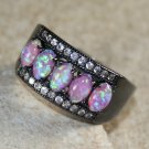 BLACK SILVER Elegant Pink Fire Opal 5 Stone Ring Size 6 BLACK SILVER Elegant Pink Fire Opal 5 Stone Ring Size 6
