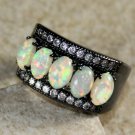 BLACK SILVER Elegant White Fire Opal 5 Stone Ring Size 5 BLACK SILVER Elegant White Fire Opal 5 Stone Ring Size 5