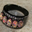 BLACK SILVER Elegant Orange Fire Opal 5 Stone Ring Size 5