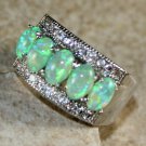 SILVER Elegant Green Fire Opal 5 Stone Ring Size 6 SILVER Elegant Green Fire Opal 5 Stone Ring Size 6