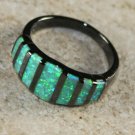BLACK SILVER Elegant Green Fire Opal Rainbow Ring Size 6 BLACK SILVER Elegant Green Fire Opal Rainbow Ring Size 6