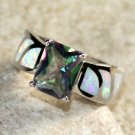 SILVER Elegant White Fire Opal & Rainbow Topaz Rectangular Ring Size 9 SILVER Elegant White Fire Opal & Rainbow Topaz Rectangular Ring Size 9