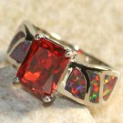 SILVER Elegant Orange Fire Opal & Orange Red Garnet Rectangular Ring Size 8 SILVER Elegant Orange Fire Opal & Orange Red Garnet Rectangular Ring Size 8
