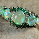 SILVER Elegant Green Fire Opal & Green Peridot Ring Size 7 SILVER Elegant Green Fire Opal & Green Peridot Ring Size 7