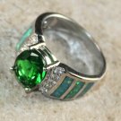 SILVER Elegant Green Fire Opal & Green Peridot Oval Ring Size 8