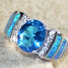 SILVER Elegant Blue Fire Opal & Royal Blue Topaz Oval Ring Size 6 SILVER Elegant Blue Fire Opal & Royal Blue Topaz Oval Ring Size 6
