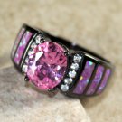 BLACK SILVER Elegant Pink Fire Opal & Pink Kunzite Oval Ring Size 7 BLACK SILVER Elegant Pink Fire Opal & Pink Kunzite Oval Ring Size 7
