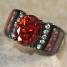 BLACK SILVER Elegant Orange Fire Opal & Orange Red Garnet Oval Ring Size 6 BLACK SILVER Elegant Orange Fire Opal & Orange Red Garnet Oval Ring Size 6