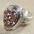 SILVER Vintage Style Copper Titanium Druzy Teardrop Ring Size 8