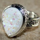 SILVER Vintage Style White Rainbow Titanium Druzy Teardrop Ring Size 9.75