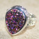 SILVER Vintage Style Purple Golden Rainbow Titanium Druzy Teardrop Ring Size 8 SILVER Vintage Style Purple Golden Rainbow Titanium Druzy Teardrop Ring Size 8