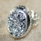 SILVER Vintage Style Shiny Silver Titanium Druzy 15x20mm Oval Ring Size 8 SILVER Vintage Style Shiny Silver Titanium Druzy 15x20mm Oval Ring Size 8