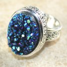 SILVER Vintage Style Blue Green Titanium Druzy 15x20mm Oval Ring Size 10.75 SILVER Vintage Style Blue Green Titanium Druzy 15x20mm Oval Ring Size 10.75