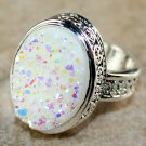 SILVER Vintage Style White Rainbow Titanium Druzy 15x20mm Oval Ring Size 6 SILVER Vintage Style White Rainbow Titanium Druzy 15x20mm Oval Ring Size 6
