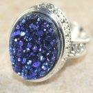 SILVER Vintage Style Blue Rainbow Titanium Druzy 15x20mm Oval Ring Size 9 SILVER Vintage Style Blue Rainbow Titanium Druzy 15x20mm Oval Ring Size 9