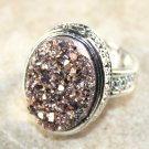 SILVER Vintage Style Copper Titanium Druzy 15x20mm Oval Ring Size 8 SILVER Vintage Style Copper Titanium Druzy 15x20mm Oval Ring Size 8