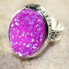 SILVER Vintage Style Pink Rainbow Titanium Druzy 15x20mm Oval Ring Size 7 SILVER Vintage Style Pink Rainbow Titanium Druzy 15x20mm Oval Ring Size 7