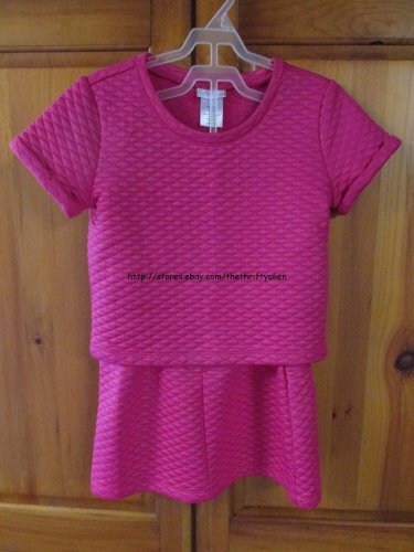 PIPER 2 pc Short Sleeve Top and Zip Skirt - Girls Size: L (10/12) Pink/Quilted