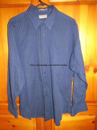 Van Heusen Broadcloth Blue Striped Dress Shirt 17 1/2 34-35 Button Down