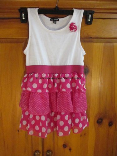 GEORGE Ruffled Tunic Tank Top - Girls Size: Large (10-12) - White/Pink/Polka Dot