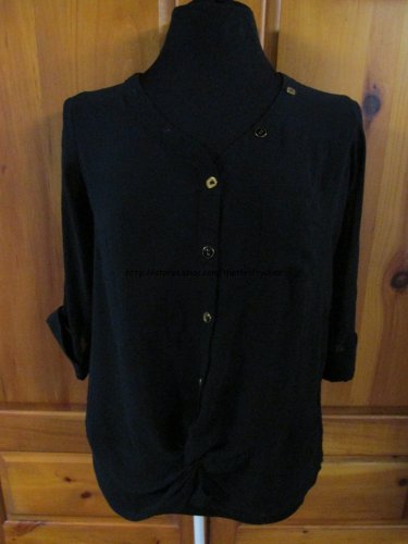 THE LIMITED Sheer 3/4 Sleeve Button Down Knot Shirt - Womens Size: Small - Black