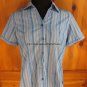 BASIC EDITIONS Short Sleeve Button Down Top - Womens Size S - Blue/Green Striped