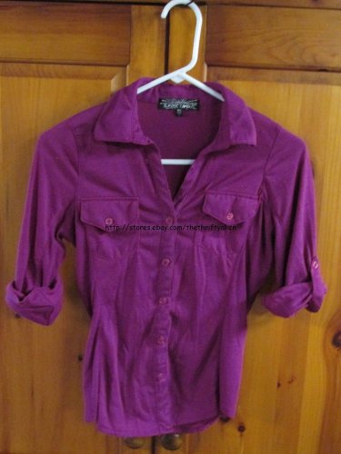 Almost Famous 3/4 Sleeve Button Down Shirt - Womens Size: XS - Plum