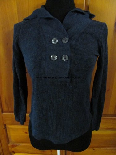 Tommy Hilfiger Hooded Half Button Sweater - Womens Size: Small - Navy Blue