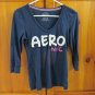 Aeropostale 3/4 Sleeve V Neck Shirt Top - Womens Size: Small - Navy Blue