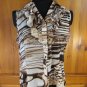 Joni B. Sheer Sleeveless Button Down Ruffle Top - Womens Size: Large - Brown