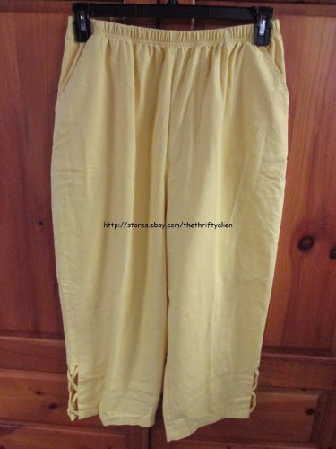 Blair Womens Size Large Petite Yellow Woven Capri Pants Elastic Waist