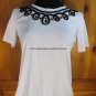 Southern Lady Short Sleeve Top w/ Embroidery - Womens Size: Small - White/Black